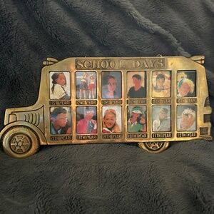 Vintage Solid Brass School Bus Picture Frame 1980s Art 1st-12th Grades